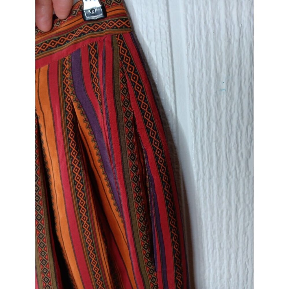 Vtg Linda Allard Ellen Tracy Women Sz 2 100% Silk Pants Boho Stripe Zip Wide Leg - Picture 3 of 7